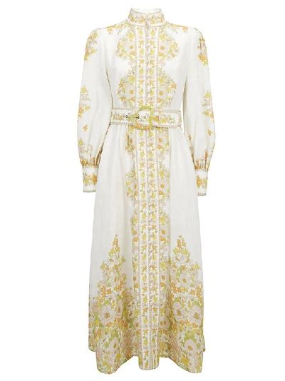 Zimmermann Super Eight Belted Floral Print Linen Maxi Dress In White