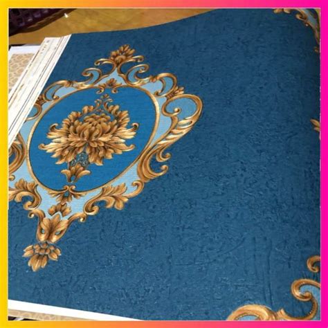 Promo Wallpaper Dinding Klasik Gold Biru Cream Mewah 3d Diskon 6 Di