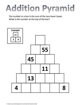 Math Brain Teaser: Addition Pyramid by My Geometry World | TpT