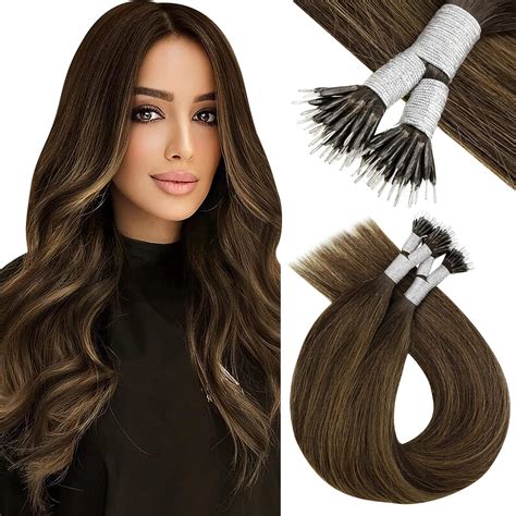 Vivien Brown Human Hair Extensions Nano Ring 16 Inch Nano Tip Hair