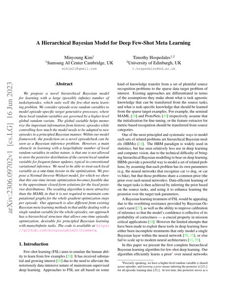 Pdf A Hierarchical Bayesian Model For Deep Few Shot Meta Learning