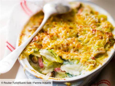 Gratin De Raviolis Aux Poireau Et Allumettes De Jambon Facile