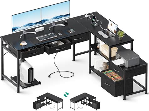 Amazon Aodk L Shaped Computer Desk With Fabric Drawers And File