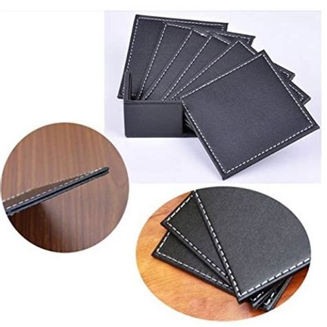 Xichen® Leather Coasters Upscale With Coaster Holder Square 6 Piece