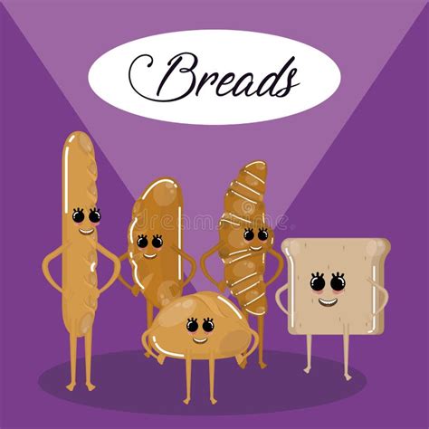 Set Of Breads Cartoon Icon Design Template With Various Models Vector