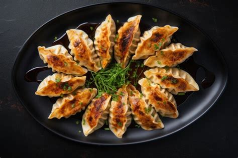 Premium Ai Image Top View Of Traditional Japanese Gyoza Dumplings