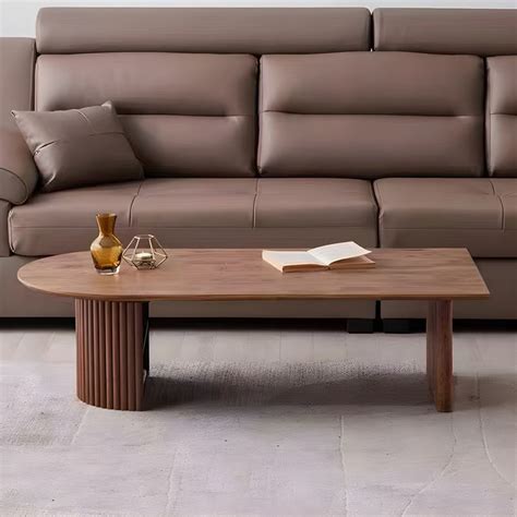 Modern Brown Wood Coffee Table With Non Upholstered Top And Base Oval