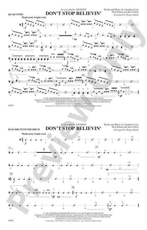 Dont Stop Believin Quad Toms Quad Toms Part Digital Sheet Music Download