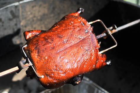 Grilled Tea Smoked Rotisserie Duck Recipe :: The Meatwave