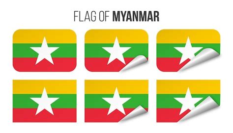 Premium Vector Myanmar Flag Labels Stickers Set Vector Illustration