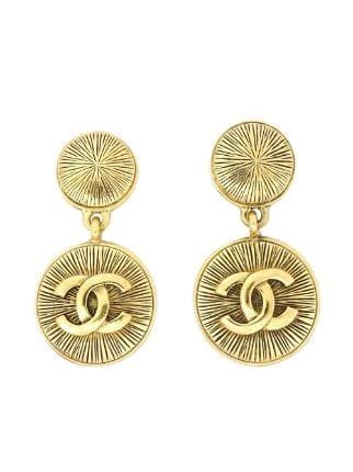 CHANEL Pre Owned 1990 2000s Medallion CC Clip On Earrings Farfetch