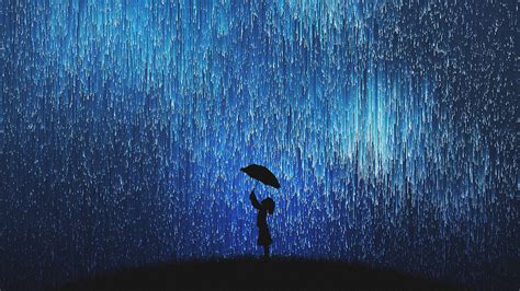 Rain Of Stars Little Girl With Umbrella Wallpaper,HD Artist Wallpapers ...