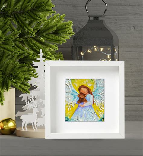 Angel Painting Angel With Dog Christmas Angels Art Guardian | Etsy