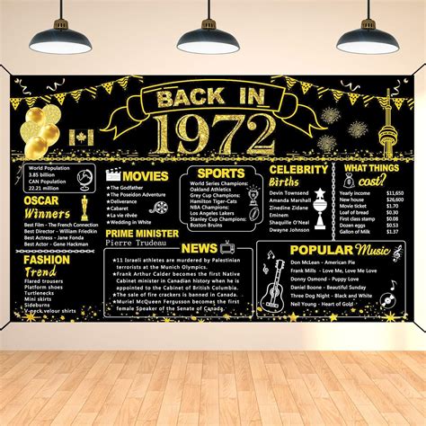 DARUNAXY 52 Birthday Black Gold Party Decoration Canada Back In 1972