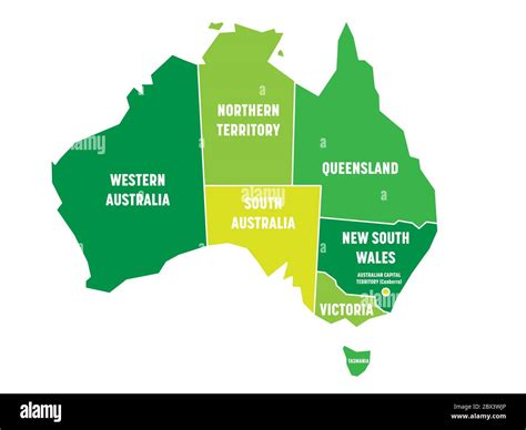 Simplified Map Of Australia Divided Into States And Territories Green