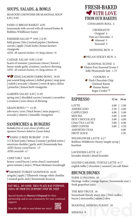 Farm 12 Restaurant And Events Menu In Puyallup Washington Usa