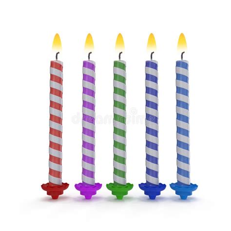 Birthday Candles With Flame On White 3d Illustration Stock