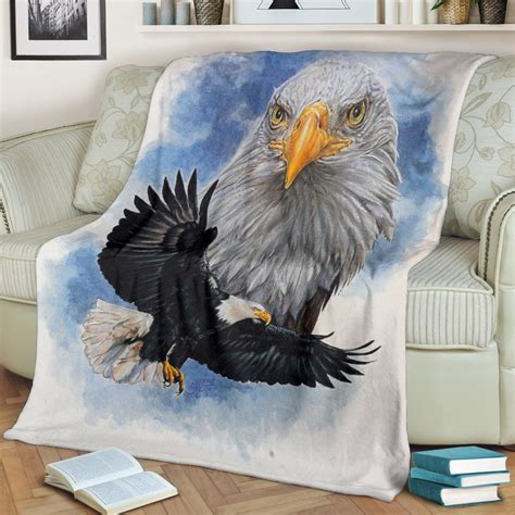 Gorgeous Bald Eagle Fleece Blanket Black White And Blue Etsy