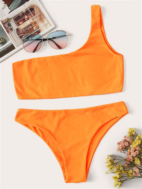 Solid One Shoulder Bikini Set Check Out This Solid One Shoulder Bikini