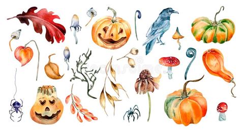 Clipart Of Halloween Colorful Plants Watercolor Illustration Isolated On White Background Stock