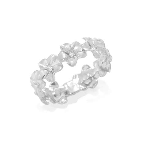 Plumeria Eternity Ring In White Gold With Diamonds 6mm Black Hills