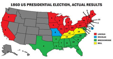 1860 electoral map. Abraham Lincoln becomes President. : Infographics