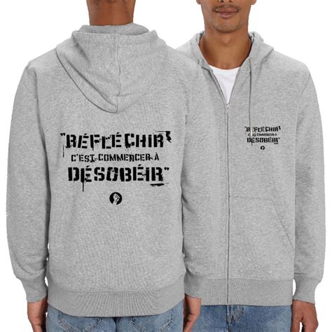 Sweat Homme Zipp Capuche Coton Bio R Fl Chir C Est Commencer