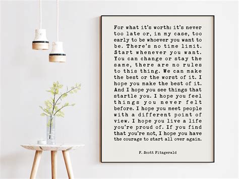 F Scott Fitzgerald For What It S Worth Quote Typography Etsy