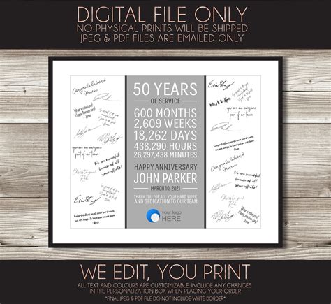 50th Work Anniversary Signatures Guest Book Customizable Etsy
