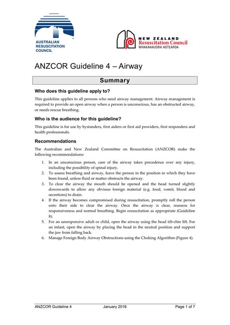 Anzcor Guideline 4 Airway New Zealand Resuscitation Council