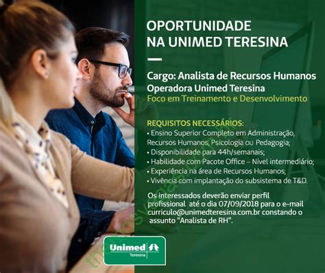 Emprego Para Analista De RH Na Unimed Em Teresina PI Themos Vagas