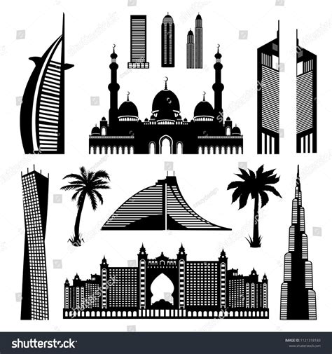 United Arab Emirates Dubai Abu Dhabi Monuments Set