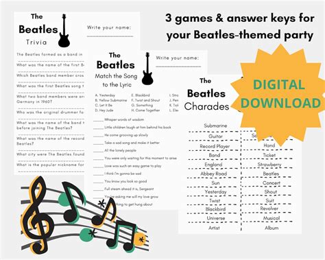 The Beatles Printable Party Games: Trivia, Song Matching, Charades - Etsy