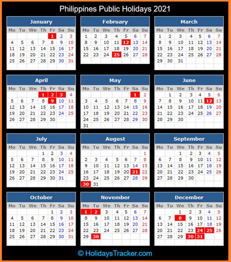 Philippines Public Holidays 2021 Holidays Tracker