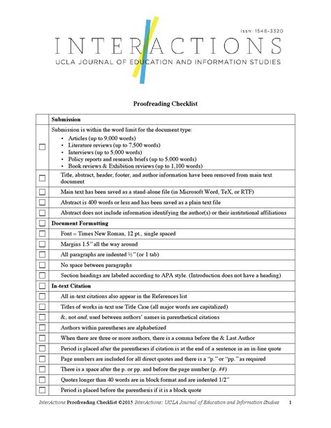 Proofreading Checklist Printable