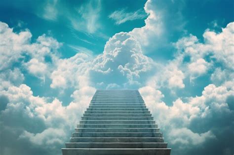 Premium AI Image A Stairway Leading Up To A Cloudy Sky