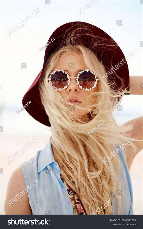Portrait Sexy Blonde Round Floral Eyeglasses Stock Photo 2167911719 Shutterstock