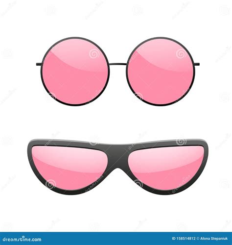 Sunglasses Icons Set Pink Sun Glasses Isolated White Background