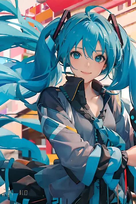 1girl Smile Vocaloid Hatsune Miku Blue Teal Hair Seaart Ai
