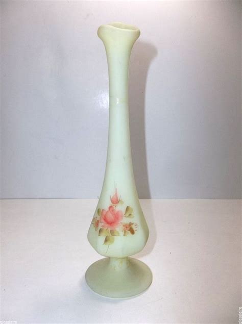 Vintage Fenton Custard Glass Bud Vase Pink Roses Signed 8 75 Bud Vases Vase Pink Roses