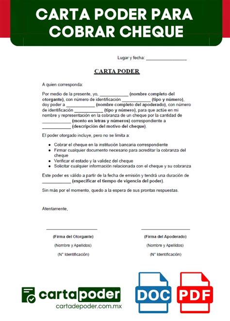 Carta Poder Para Recoger Cheque Ejemplos Y Formatos Word Pdf Unamed