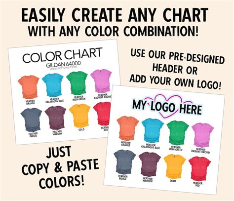 Diy Editable Color Chart Gildan 64000 G640 Mens Unisex 73 Etsy