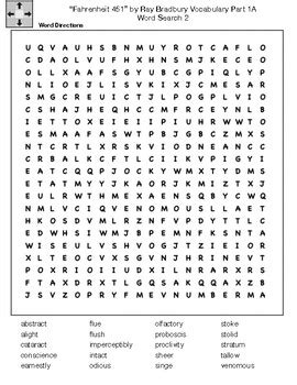 Fahrenheit 451 By Ray Bradbury Vocabulary Part 1A Word Search