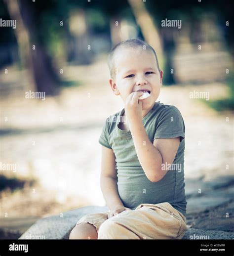 Outdoor Portrait Of Cute Little Boy Stock Photo Alamy