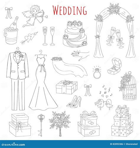 Vector Set Of Hand Drawn Wedding Icons Stock Vector Illustration Of