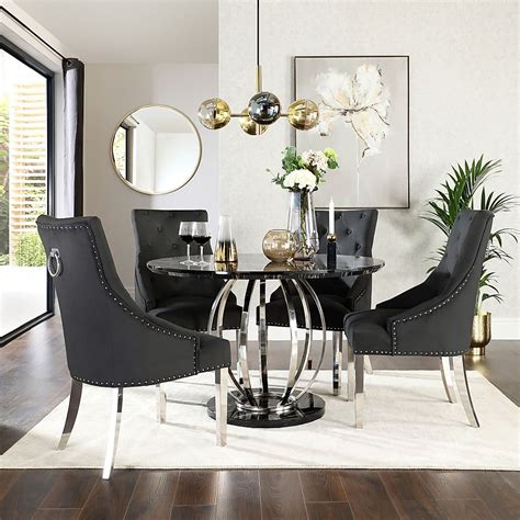 Savoy Round Dining Table Imperial Chairs Black Marble Effect