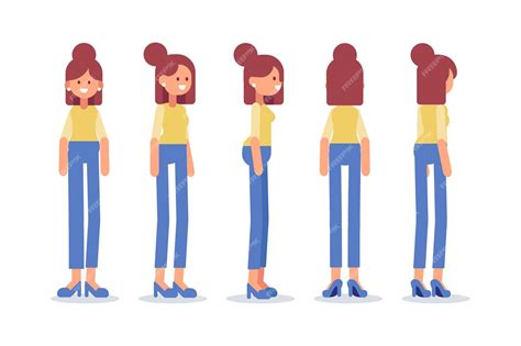 Premium Vector Girl Woman Front Side Back View Flat Vector Character For Animation Separate