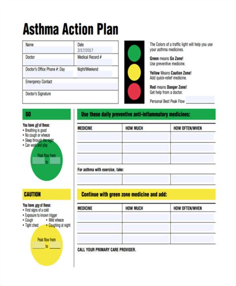 Free Printable Asthma Action Plan