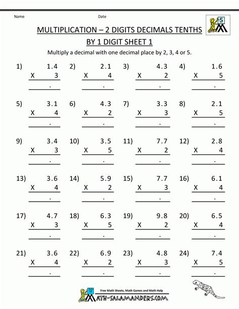 Grade 5 Decimal Multiplication Worksheets Free Printable