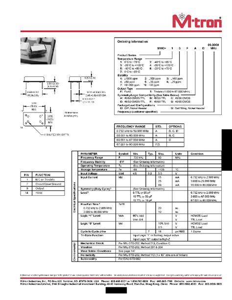 MHO 53FCD FREQ4 PDF资料下载 1 1 页 CRYSTAL OSCILLATOR CLOCK 60 001 MHz